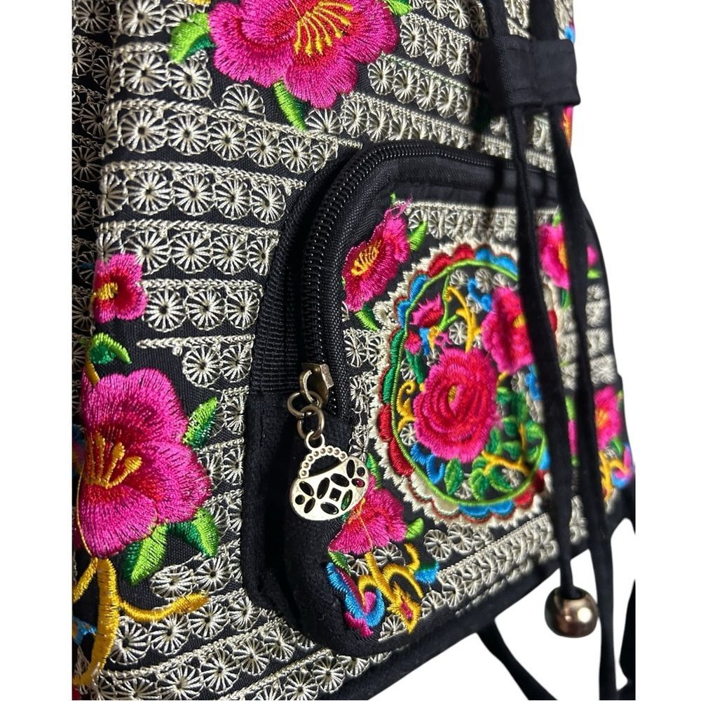 Boho Floral Embroidered Backpack - Picture 3 of 6